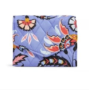 RFID Mini Tri-Fold Wallet Mural Garden Purple NWT